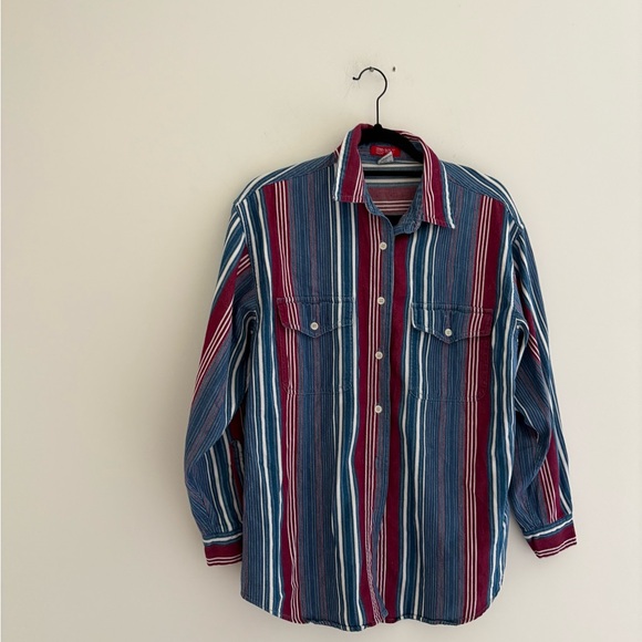 90s Esprit Red and Blue Striped Shirt - Picture 1 of 5